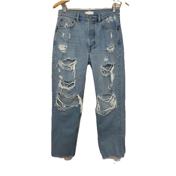 Boyish Women's 27 The Tommy High rise Distressed Cropped Jeans Button Fly - Picture 1 of 9